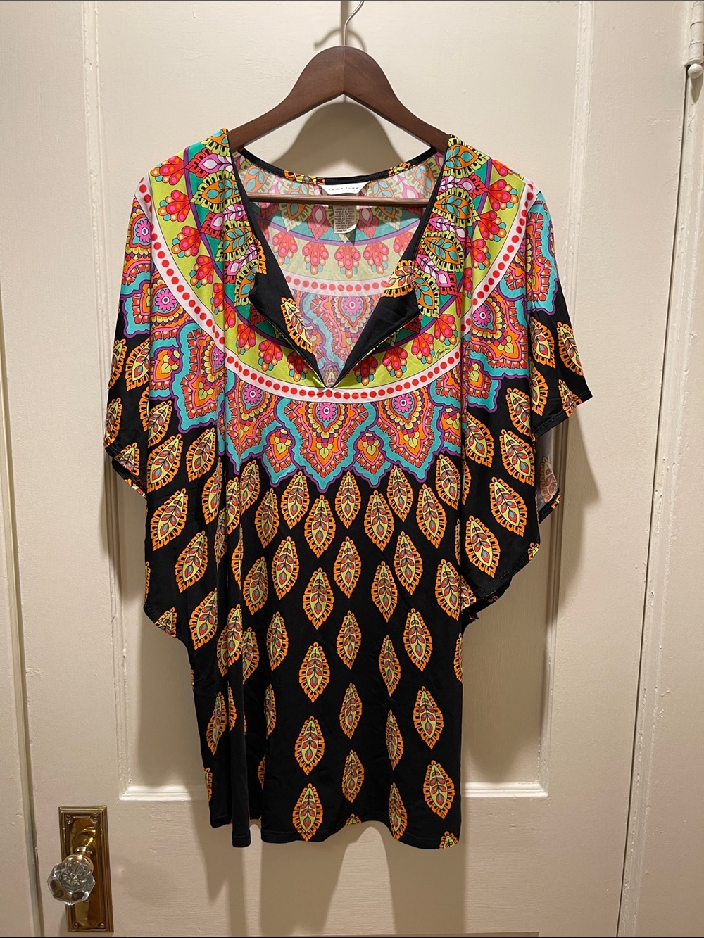 Boho V-Neck Tunic Swim Coverup - Black Multi